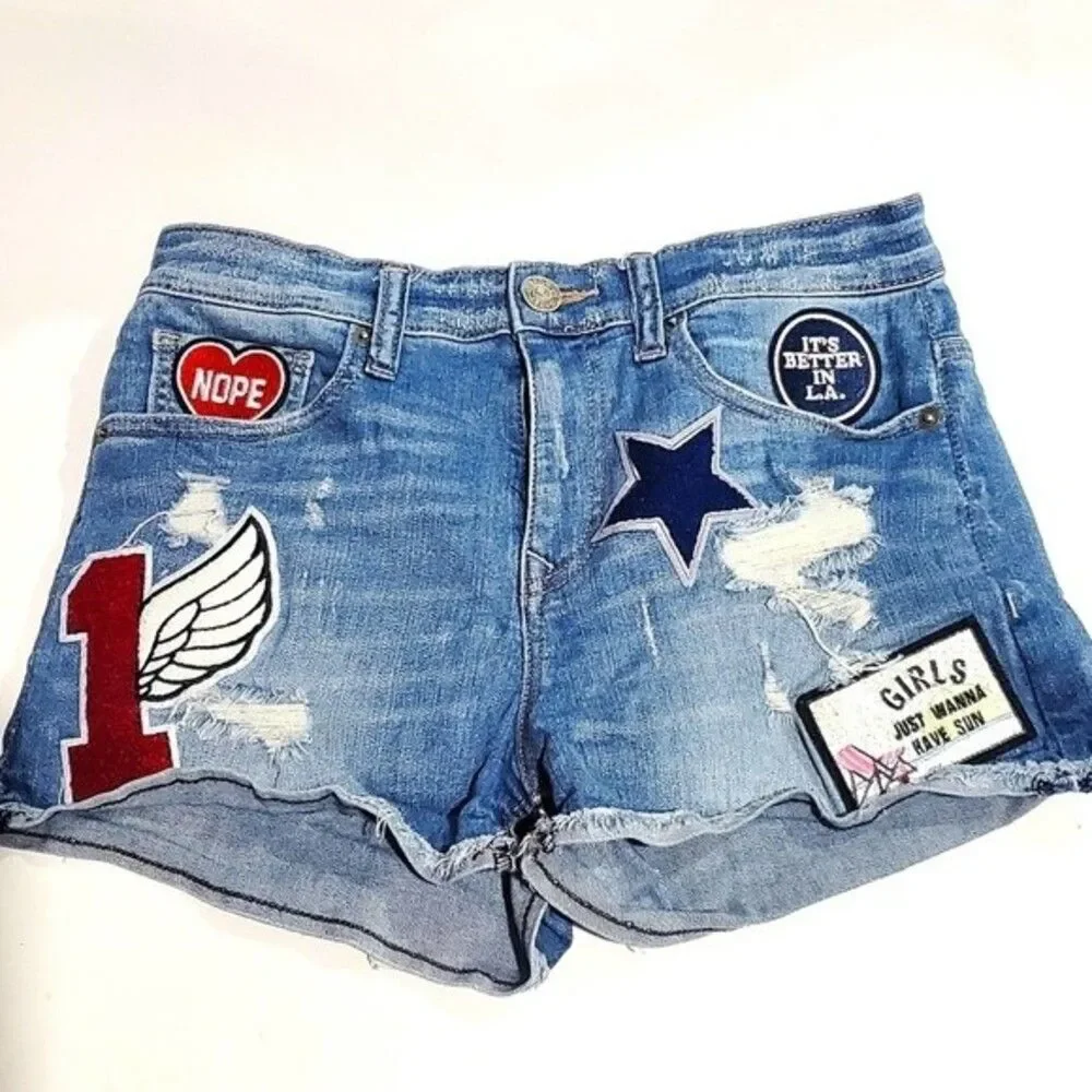 Express Jean Shorts Distressed Patches Size 4
